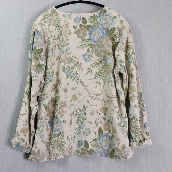VTG Mishi Linen Tunic Top Women’s *L Floral V-Neck Boho Cottagecore Lagonlook - Picture 7 of 16